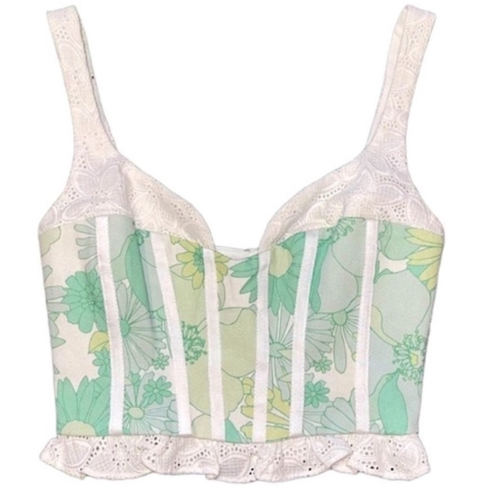 For Love & Lemons Peyton Floral Eyelet Lace Trim Structured Bustier Top Small - Picture 4 of 12
